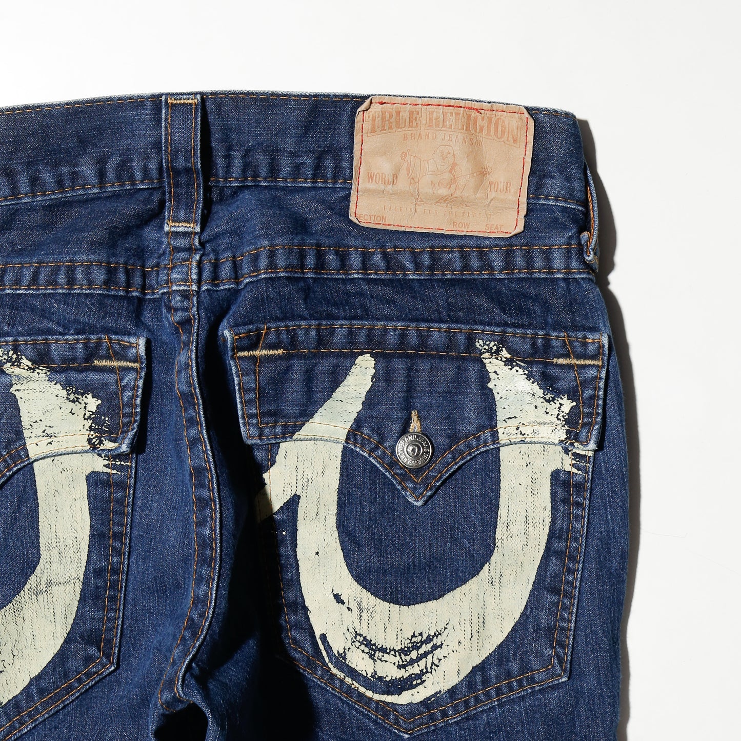 vintage true religion painted logo flare jeans