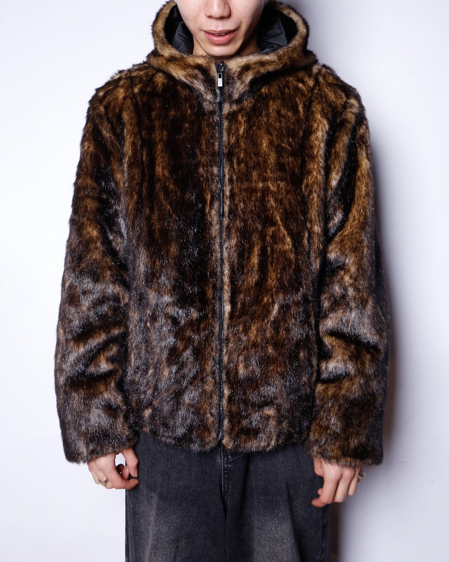 vintage faux fur hooded jacket