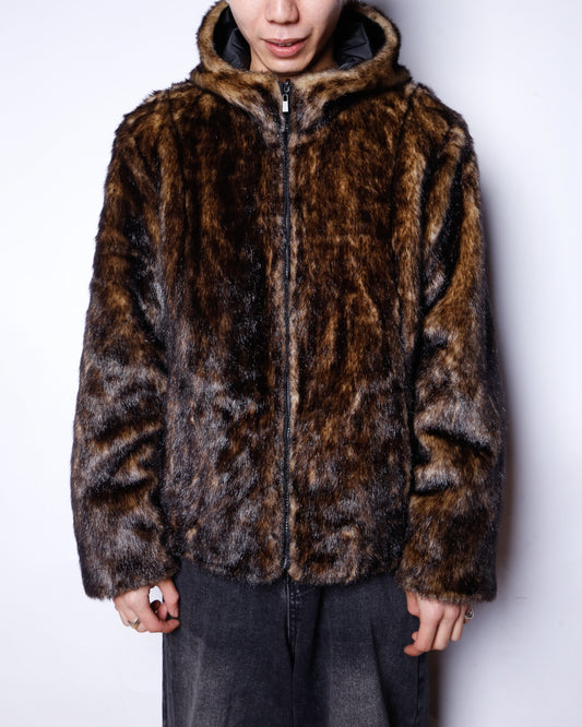 vintage faux fur hooded jacket