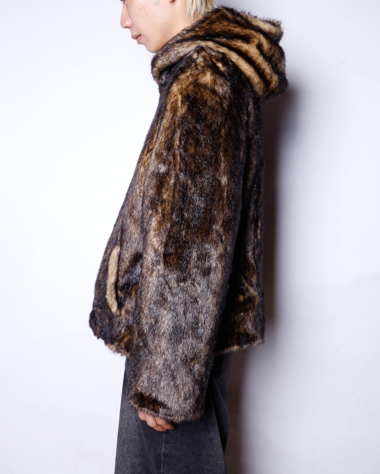 vintage faux fur hooded jacket