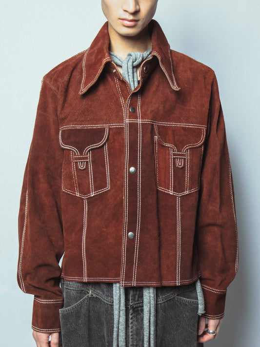 vintage 70's stitched suede trucker jacket