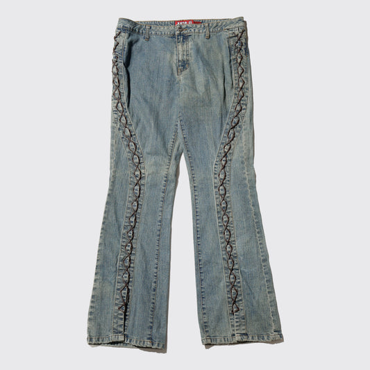 vintage low rise braids flare jeans