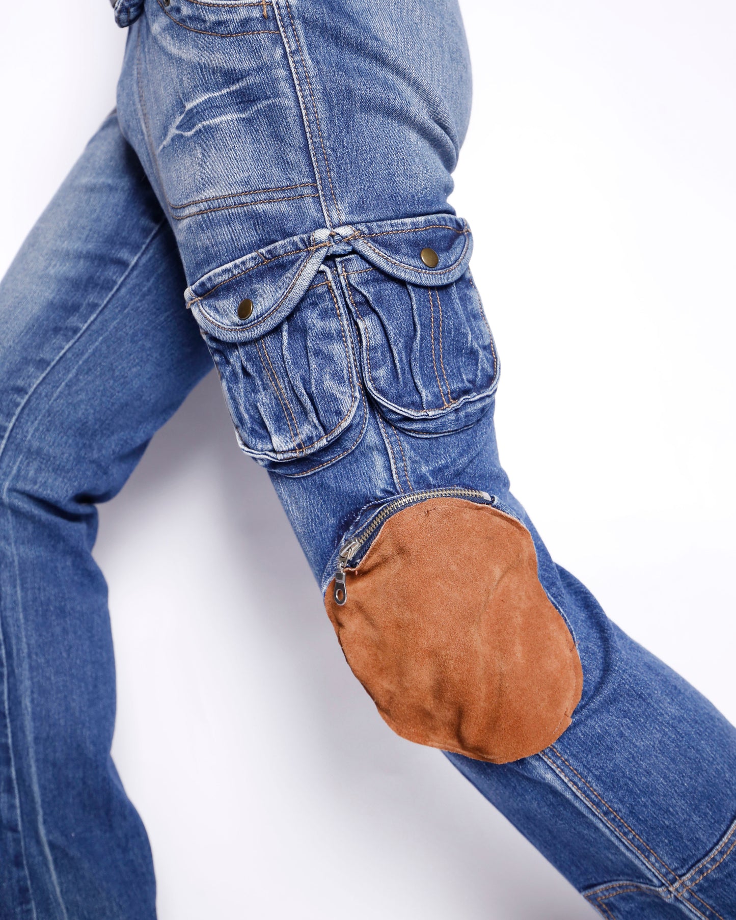 vintage low rise suede patch utility flare jeans