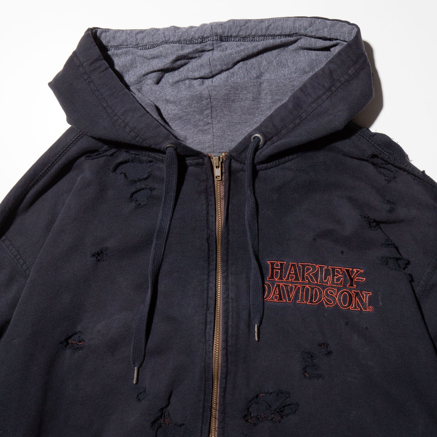 vintage harley davidson broken zip hoodie