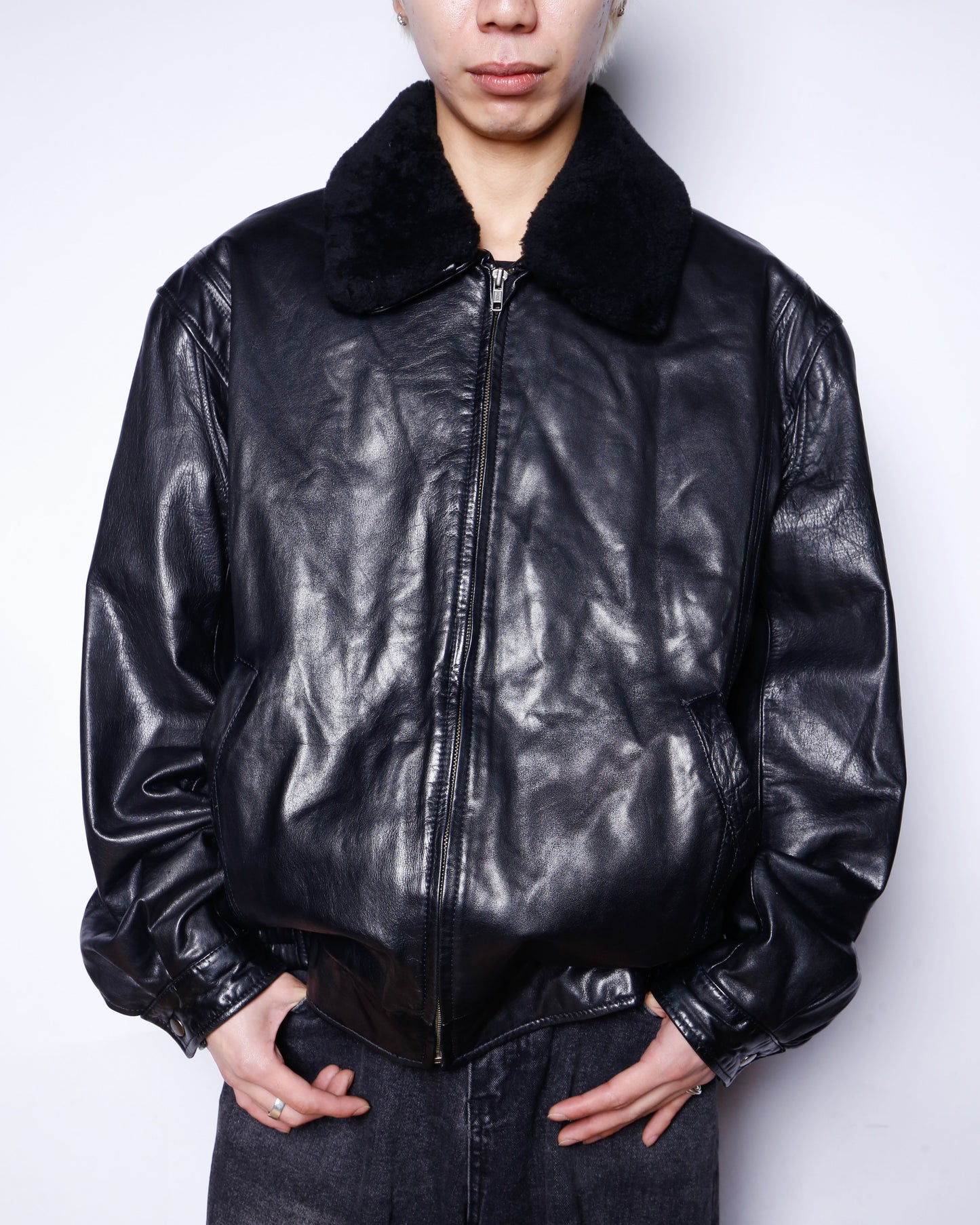 vintage boa leather jacket, detachable collar