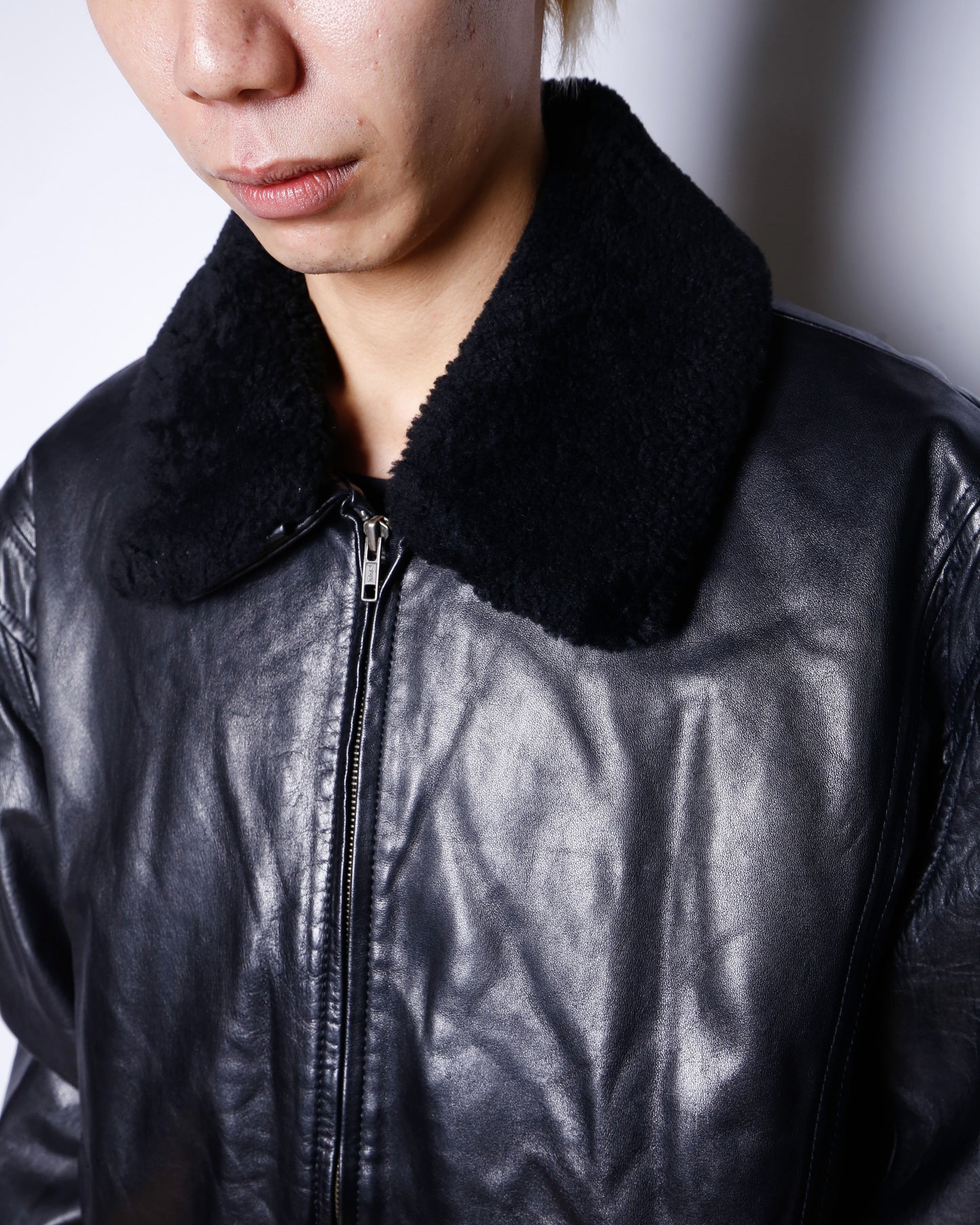 vintage boa leather jacket, detachable collar