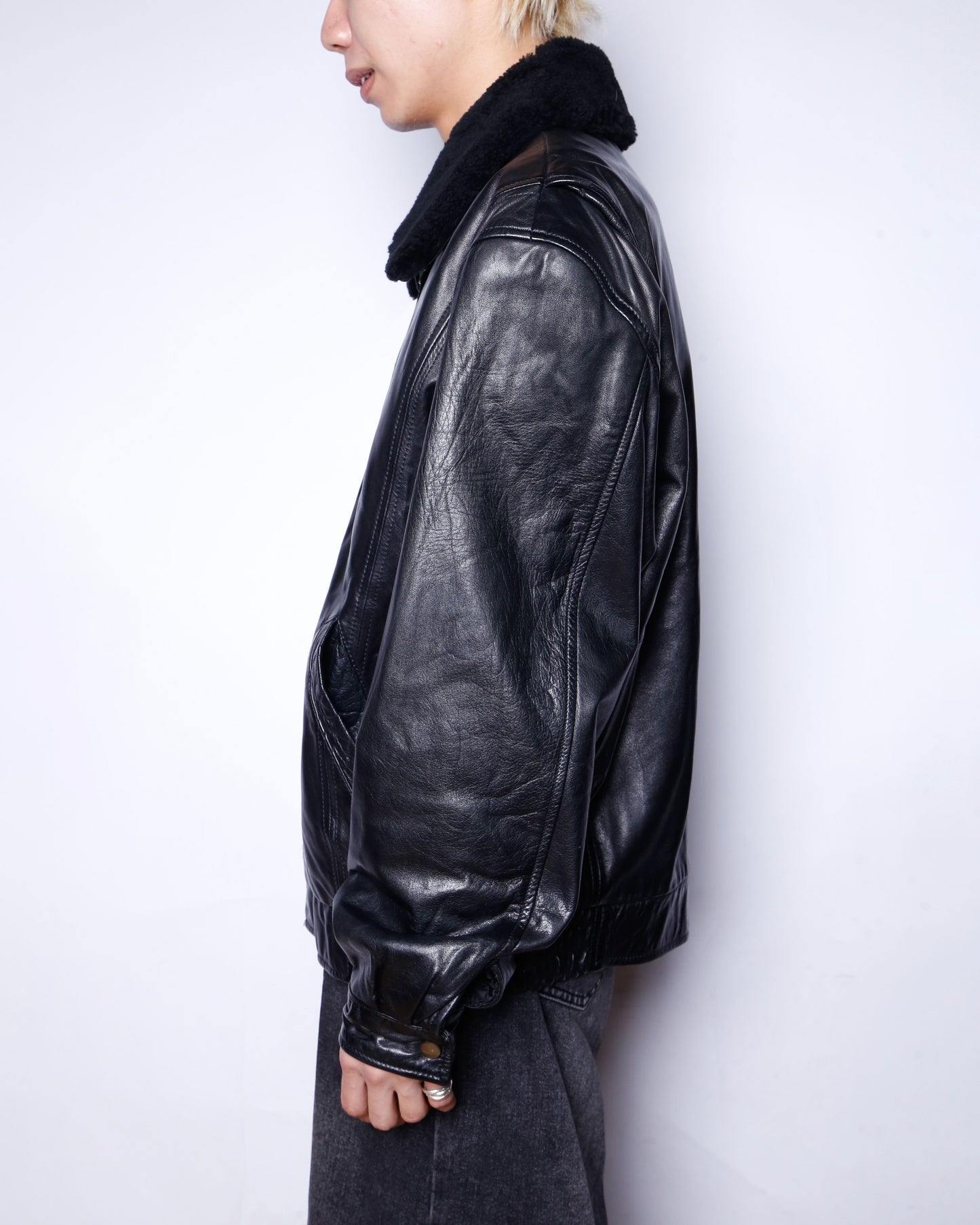 vintage boa leather jacket, detachable collar