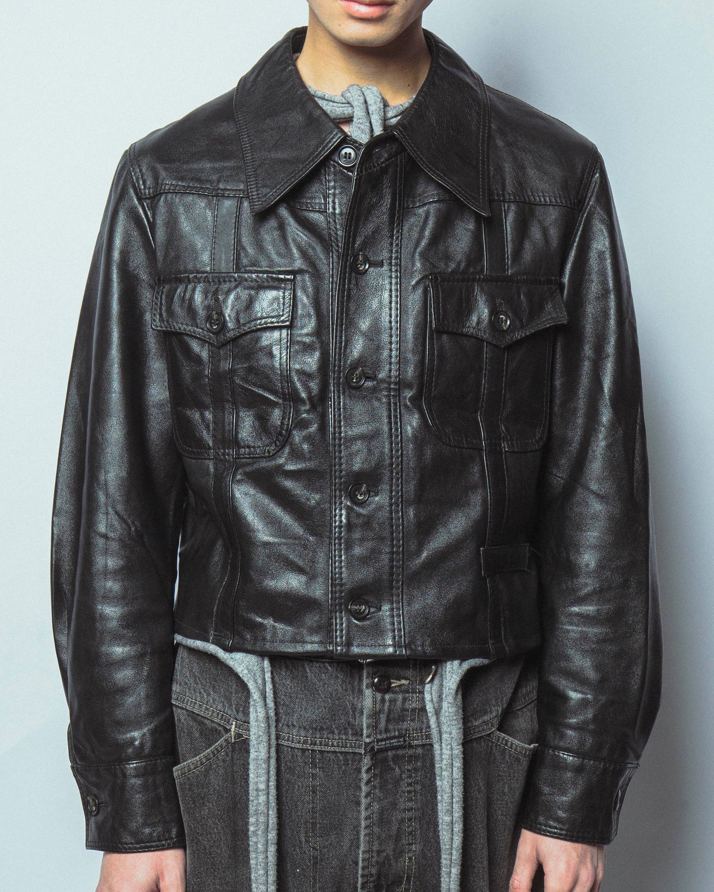 vintage cropped leather trucker jacket