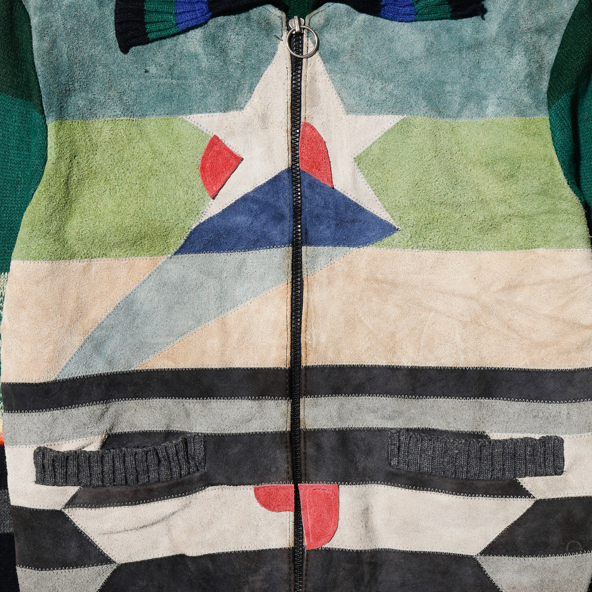 vintage 70's craft leather knit jacket
