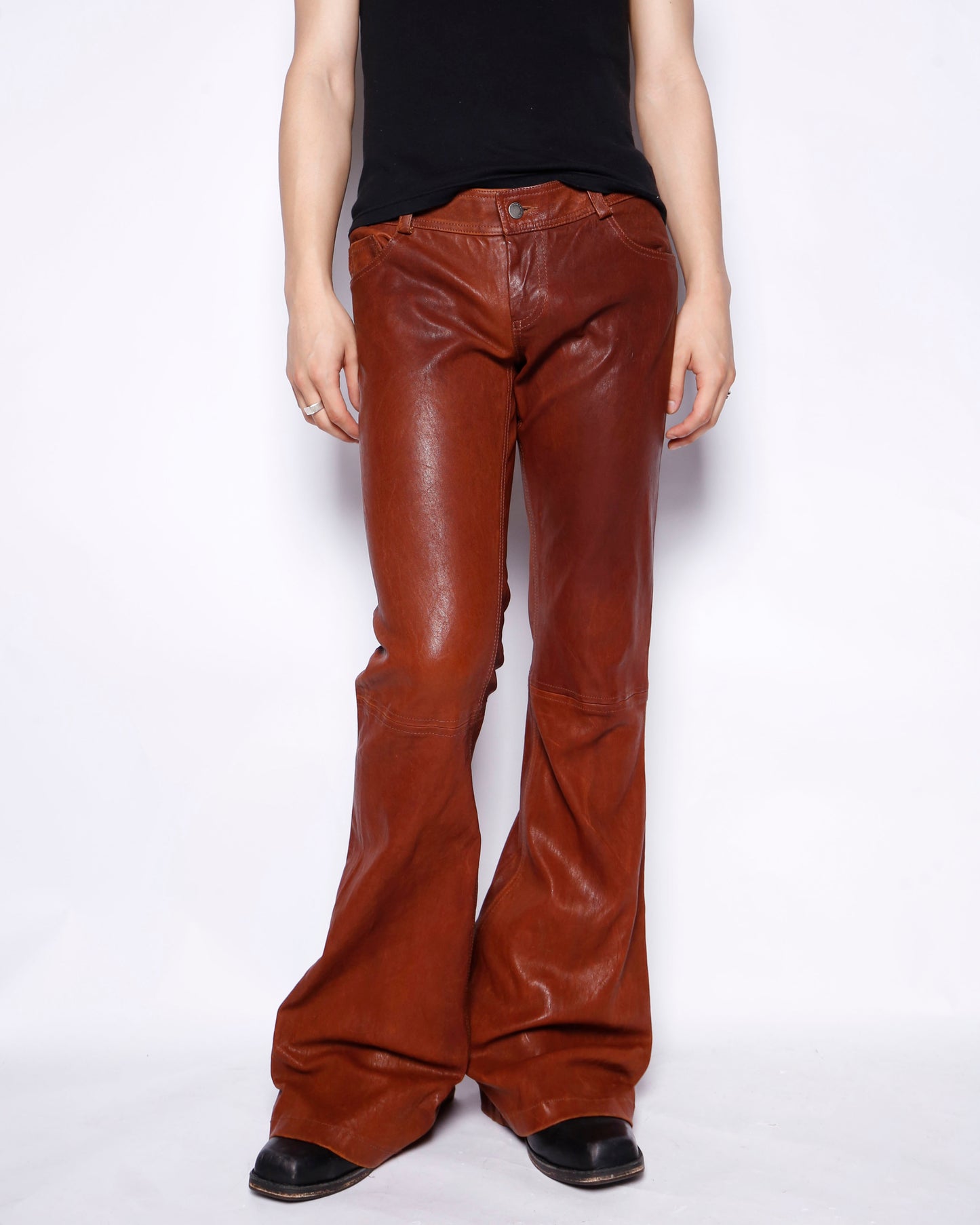 vintage alice+olivia low rise flare leather trousers