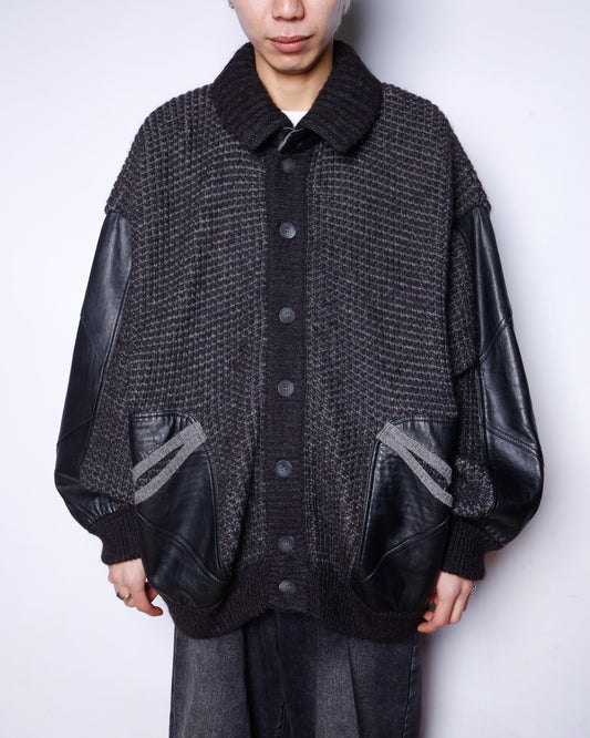 vintage euro leather combi knit jacket