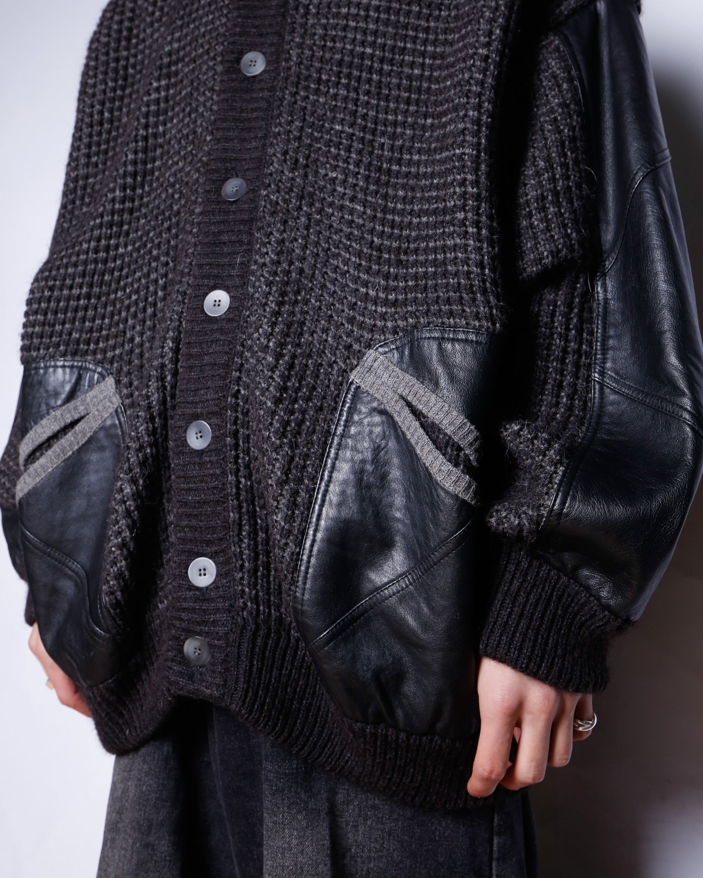 vintage euro leather combi knit jacket