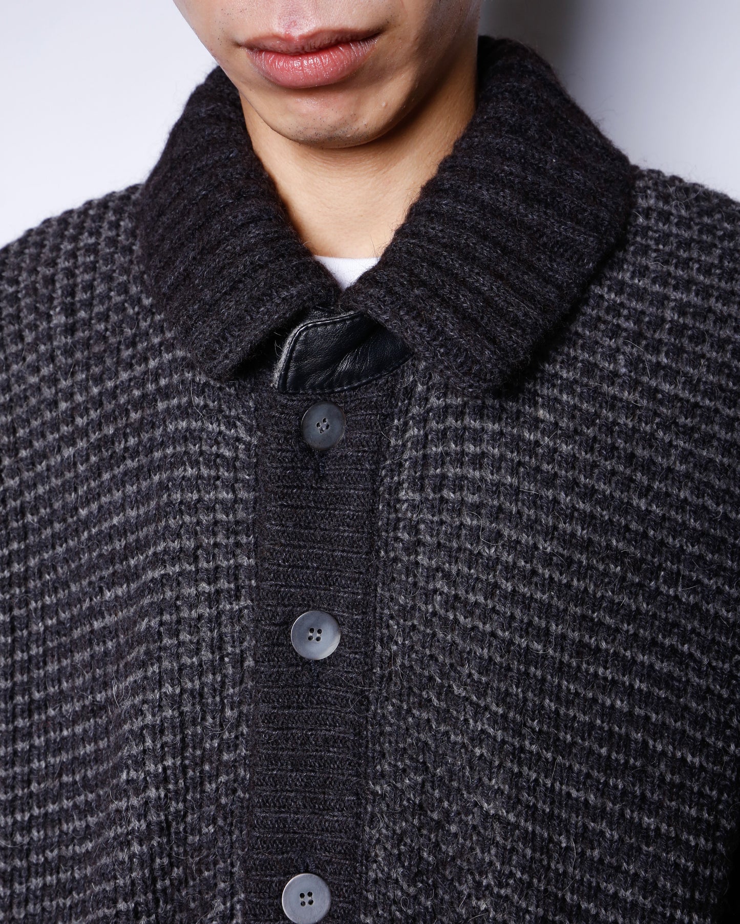 vintage euro leather combi knit jacket