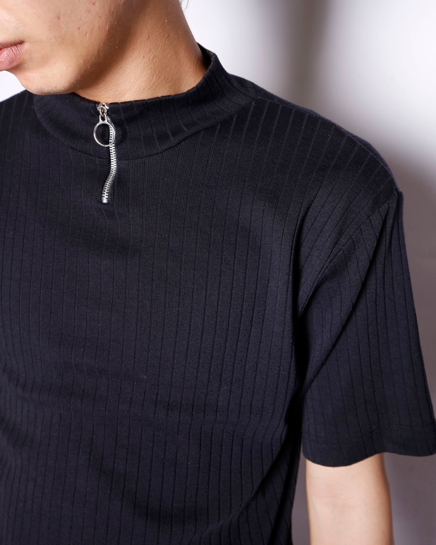 vintage half zip textured h/s