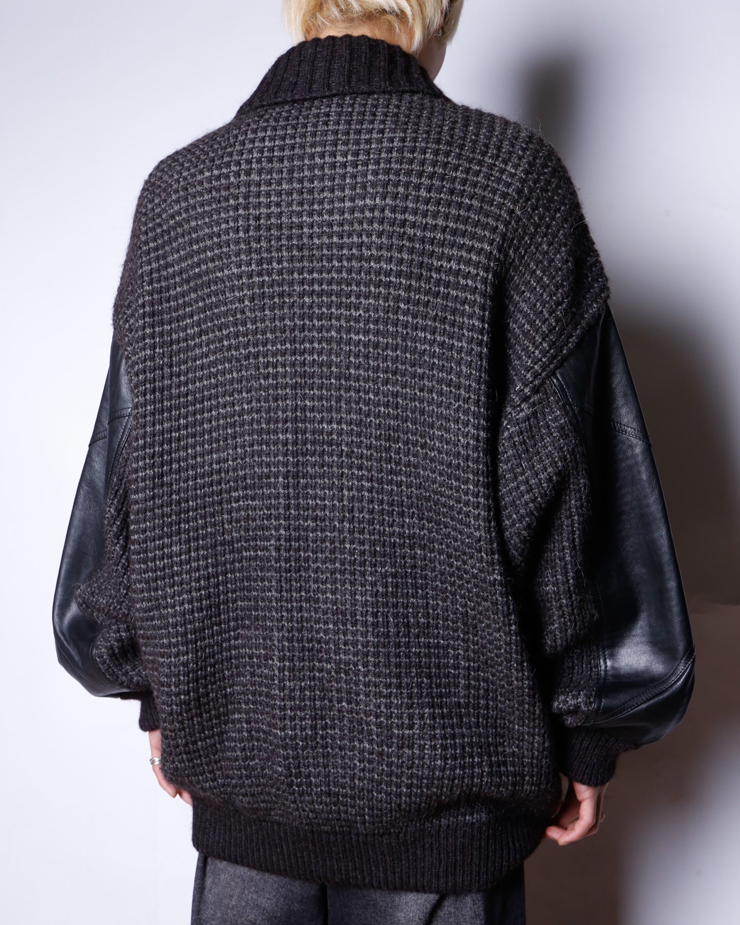 vintage euro leather combi knit jacket