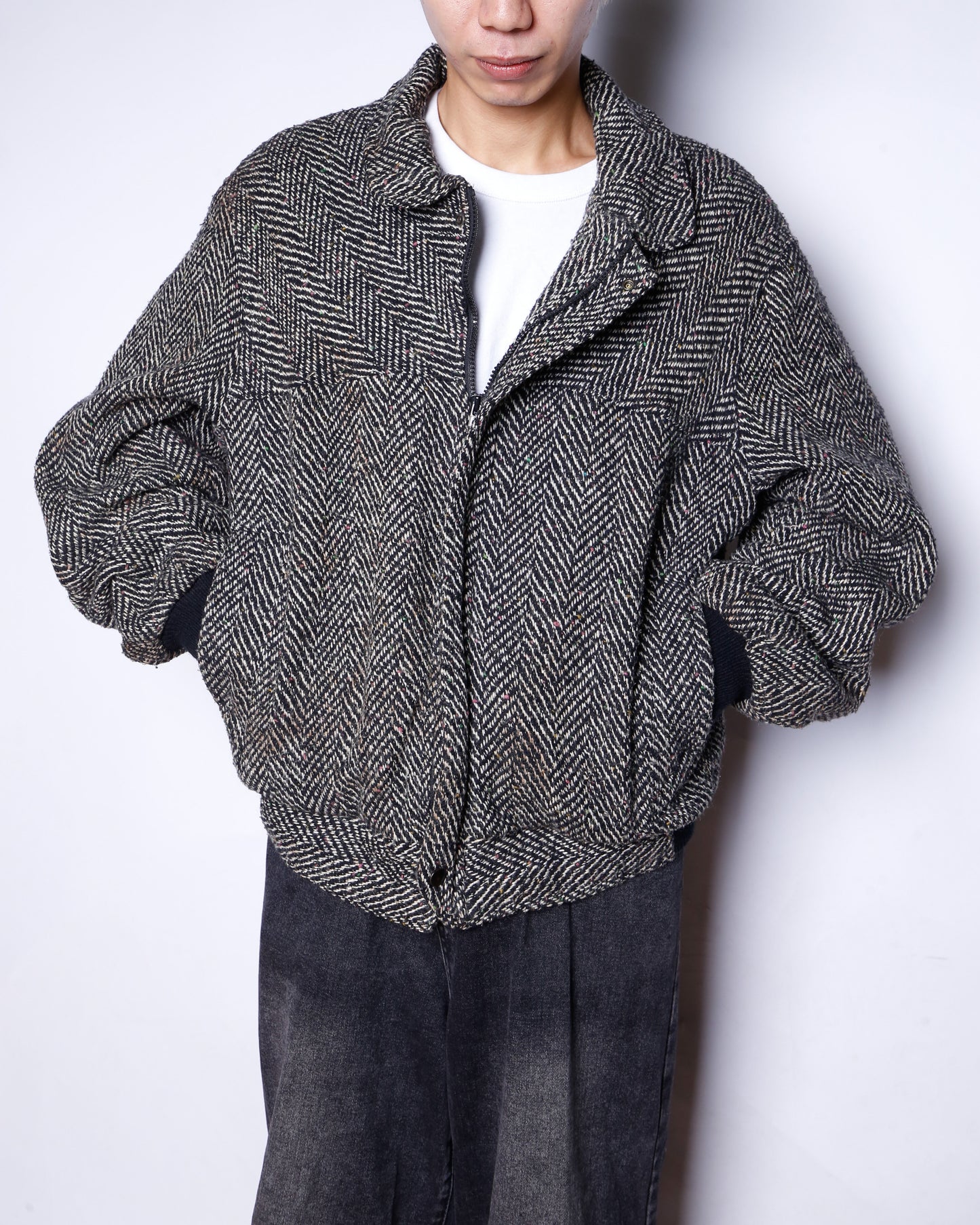 vintage loose herringbone tweed jacket
