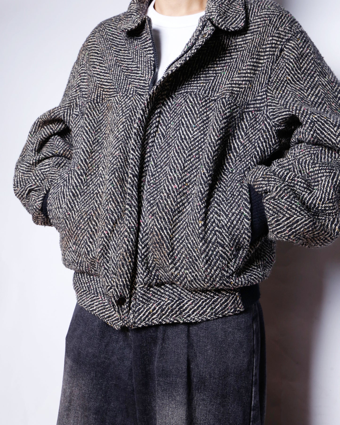 vintage loose herringbone tweed jacket
