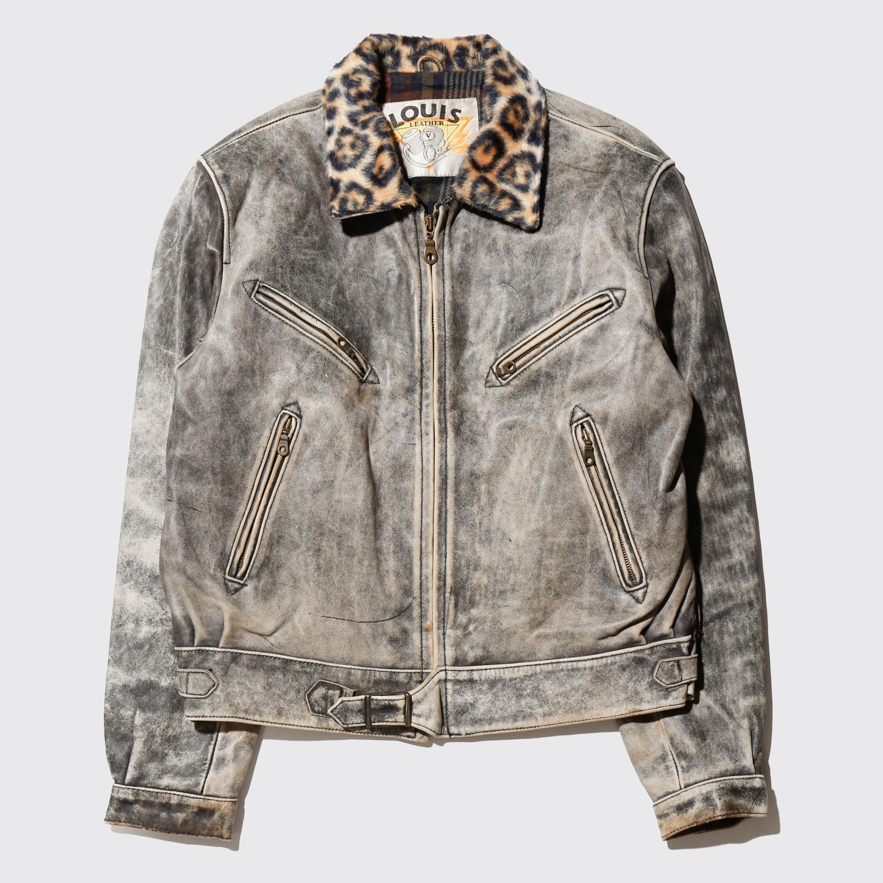vintage leopard collar dust leather jacket – NOILL