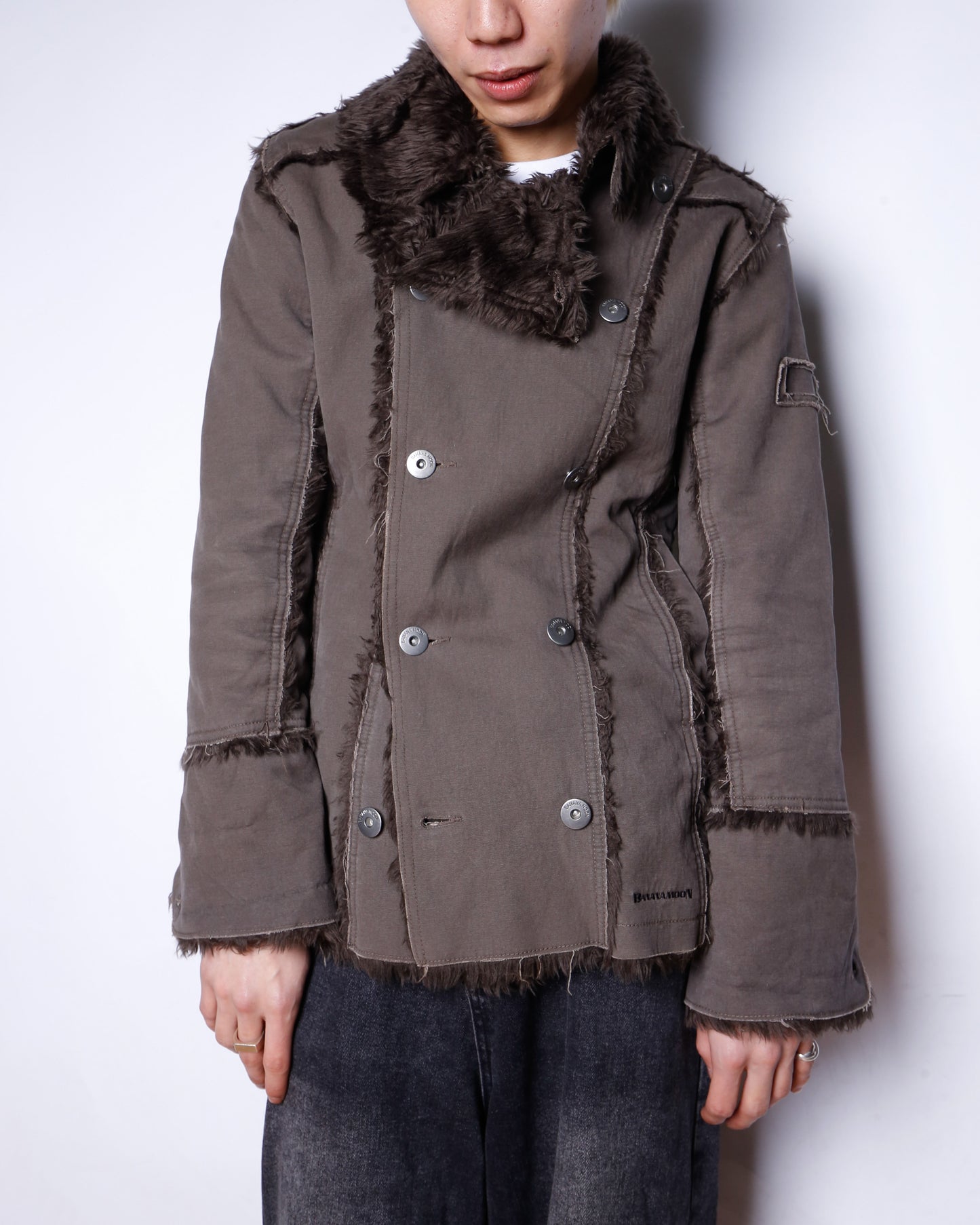 vintage faux faur canvas double breasted coat