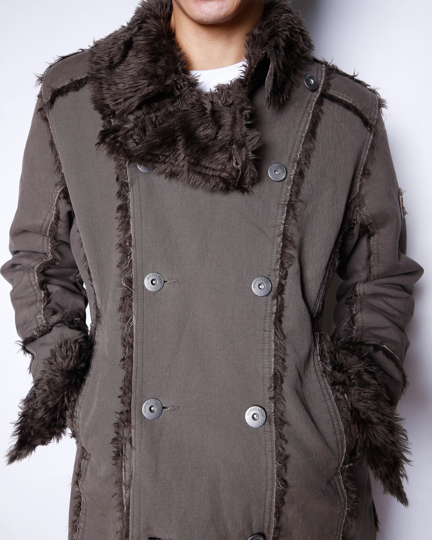 vintage faux faur canvas double breasted coat