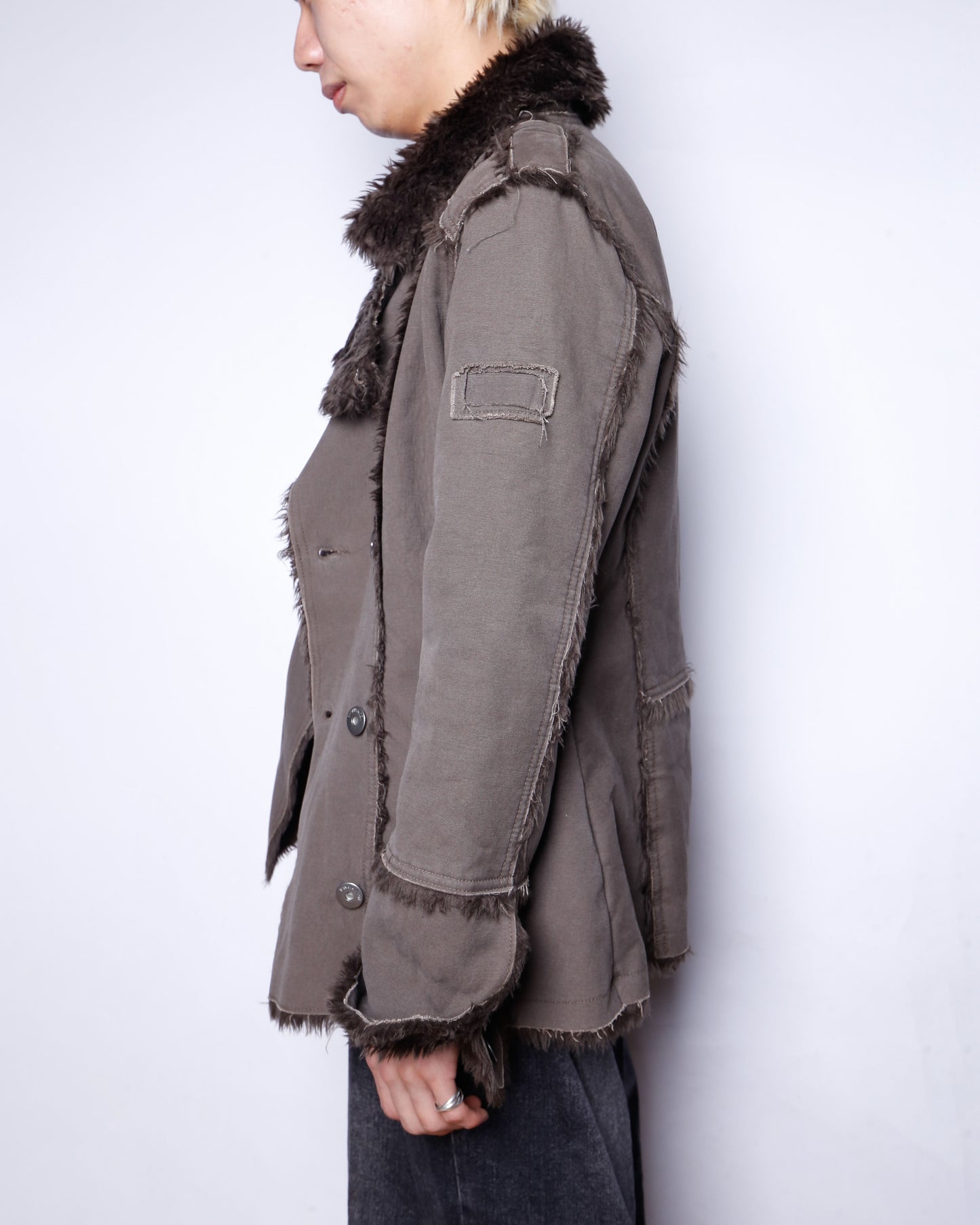 vintage faux faur canvas double breasted coat