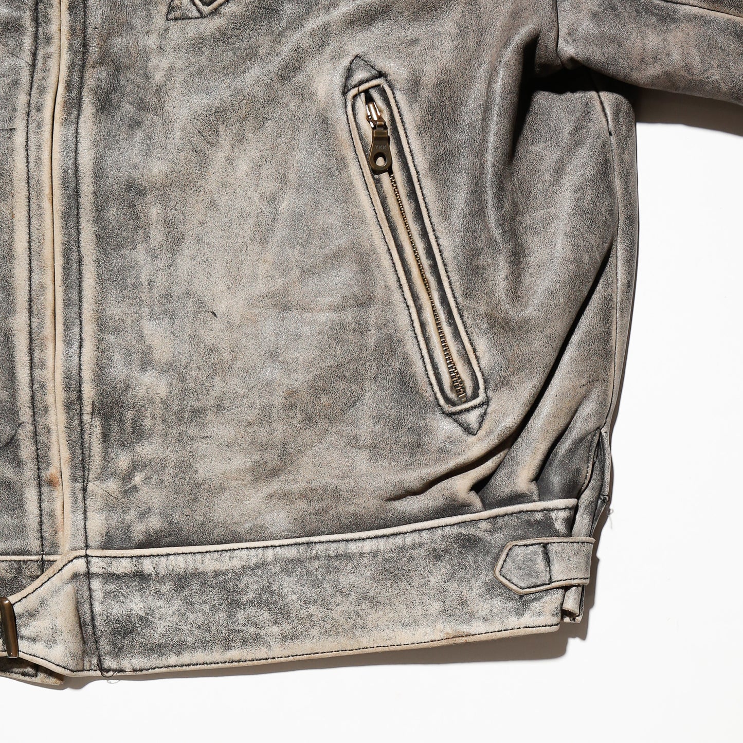 vintage leopard collar dust leather jacket