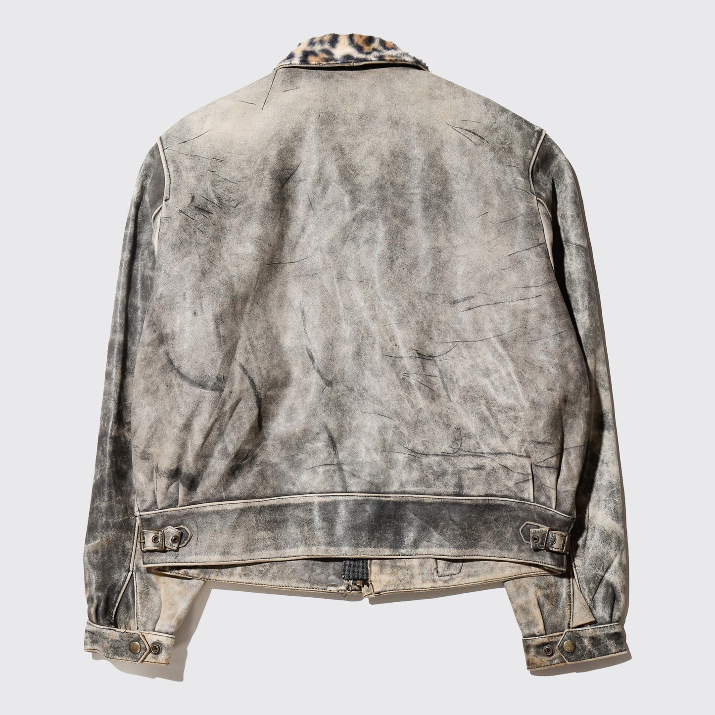 vintage leopard collar dust leather jacket