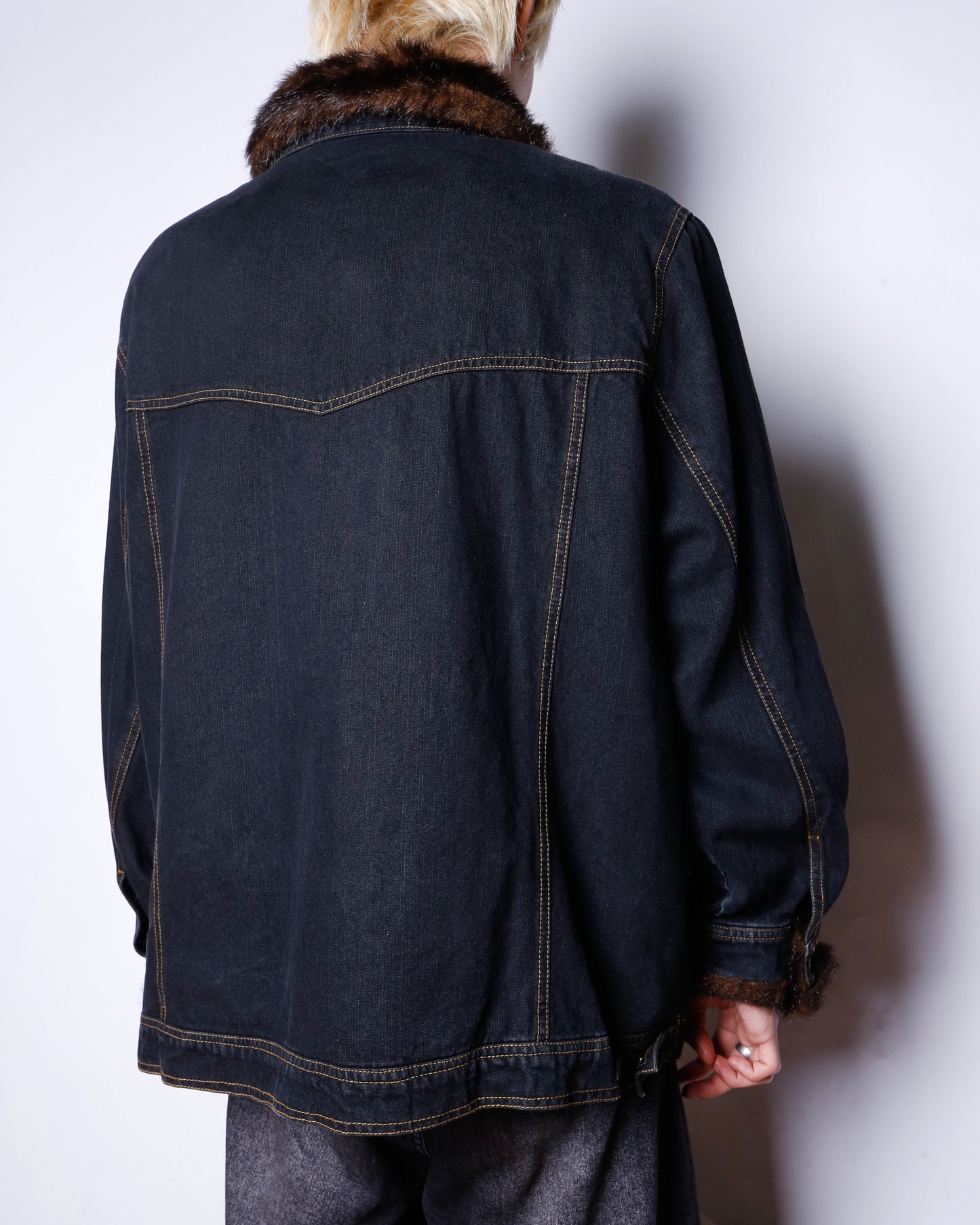 vintage faux fur combi trucker jacket