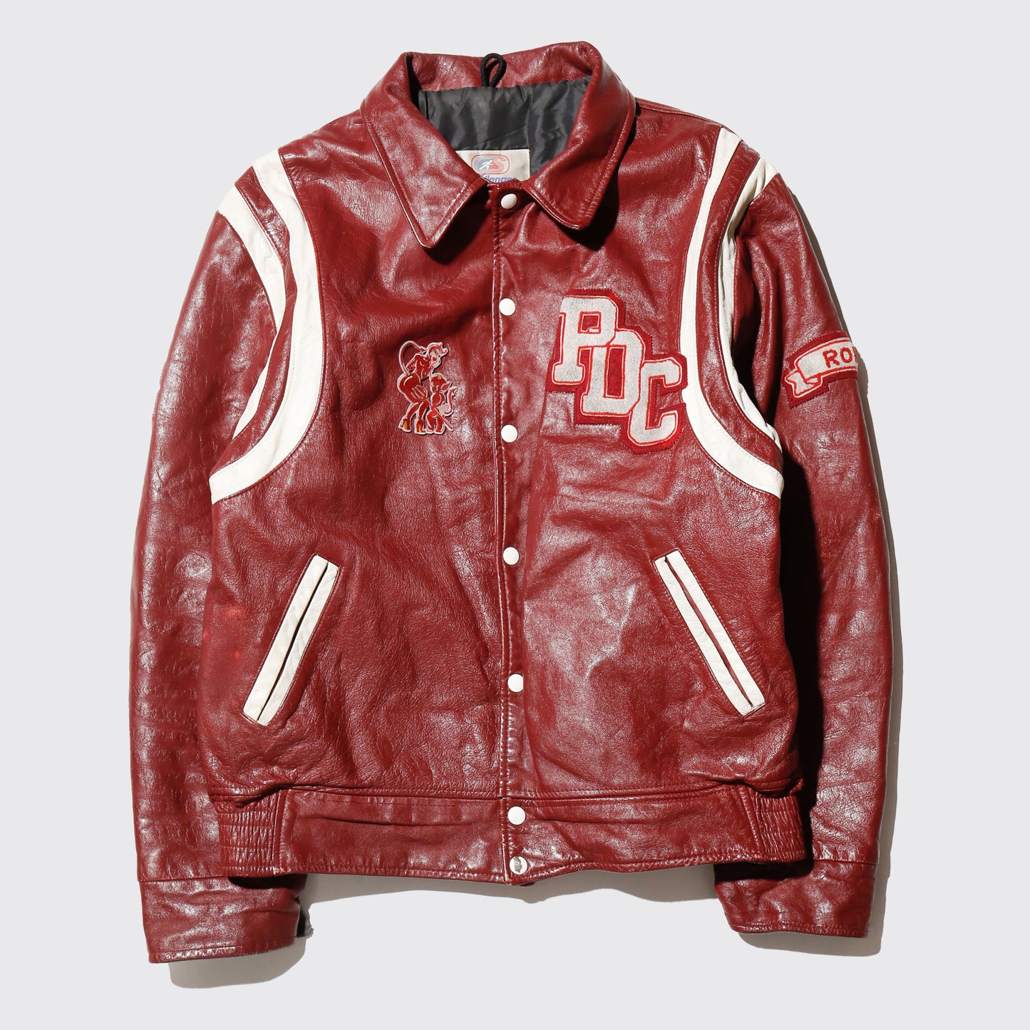 vintage red devil leather varsity jacket