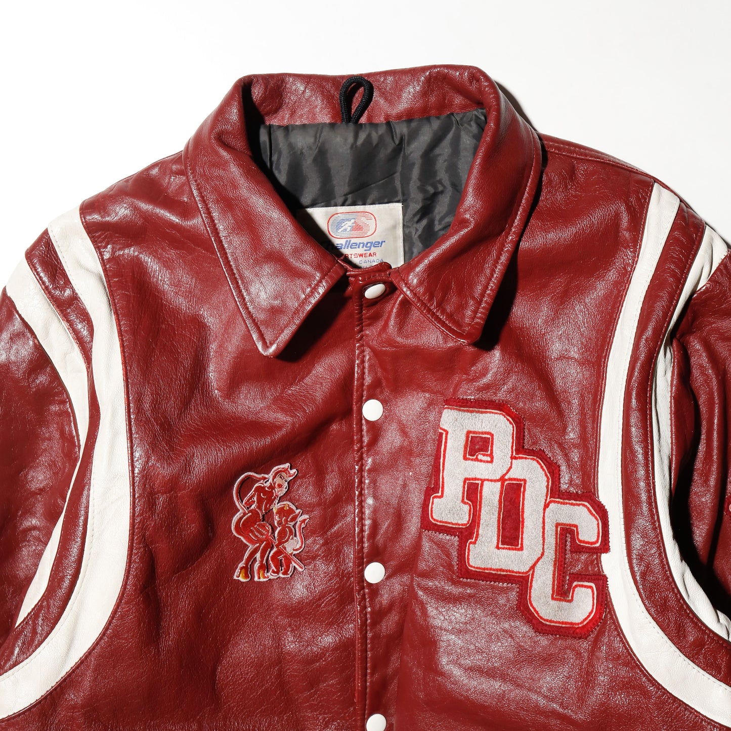 vintage red devil leather varsity jacket