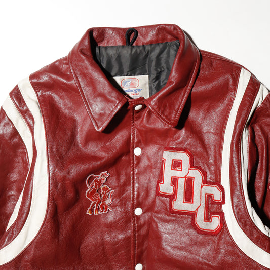 vintage red devil leather varsity jacket