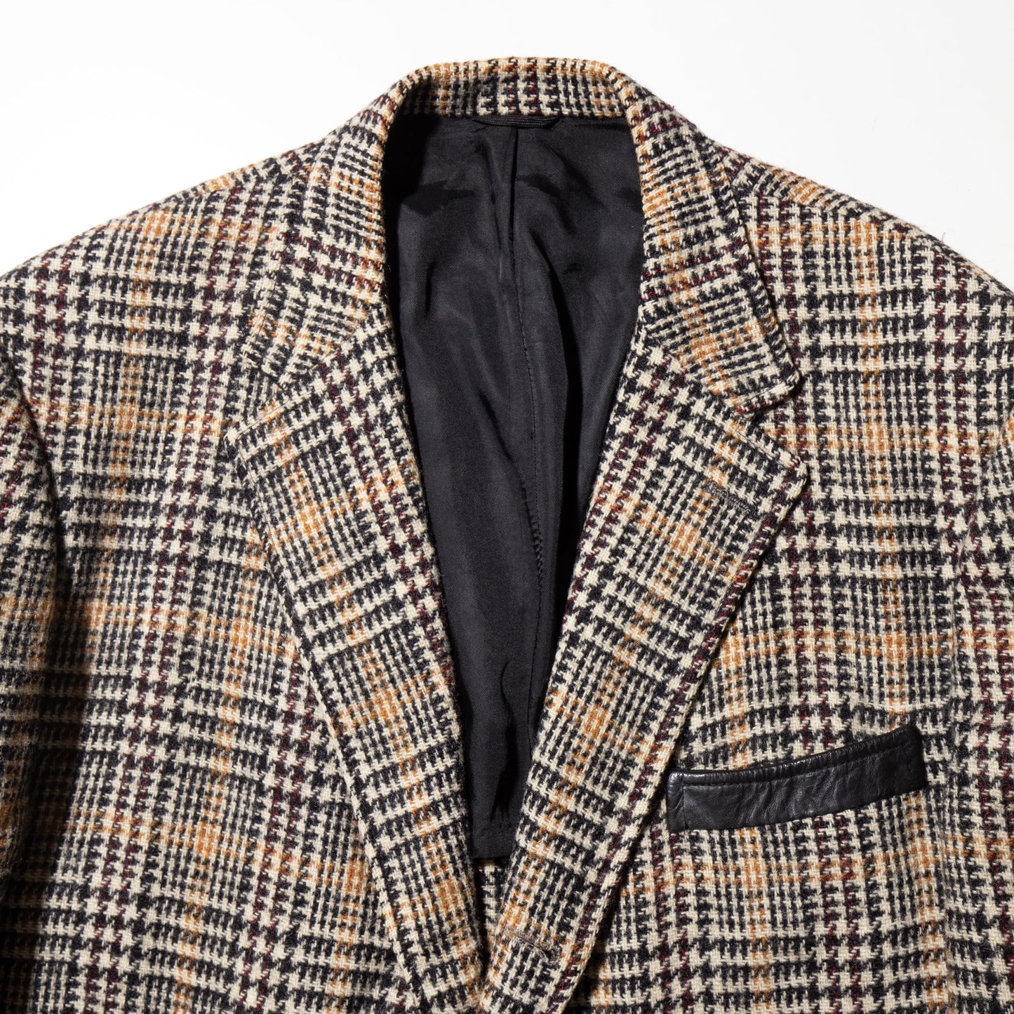 vintage leather combi check tailored jacket