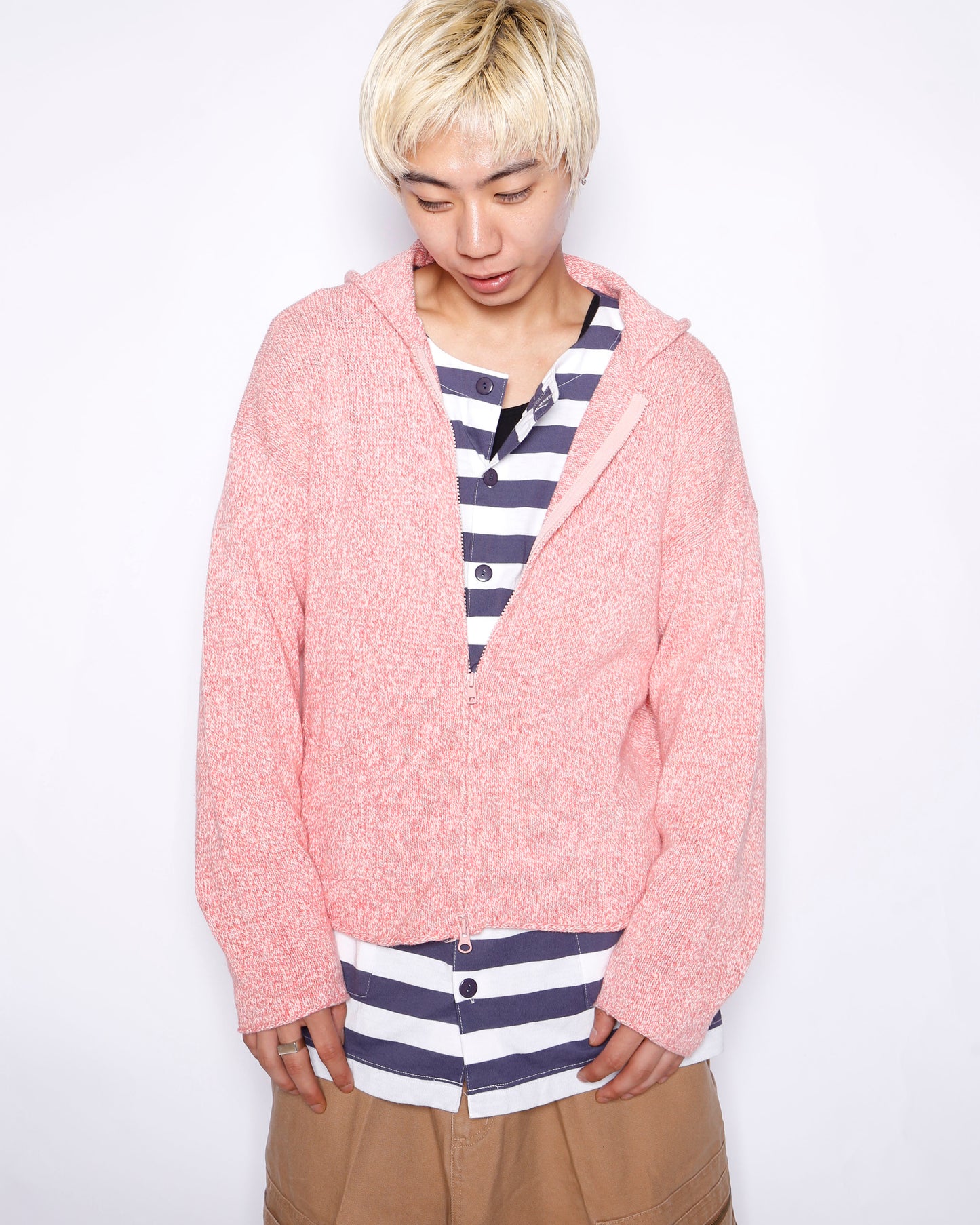vintage FLAX peach melange knit hoodie