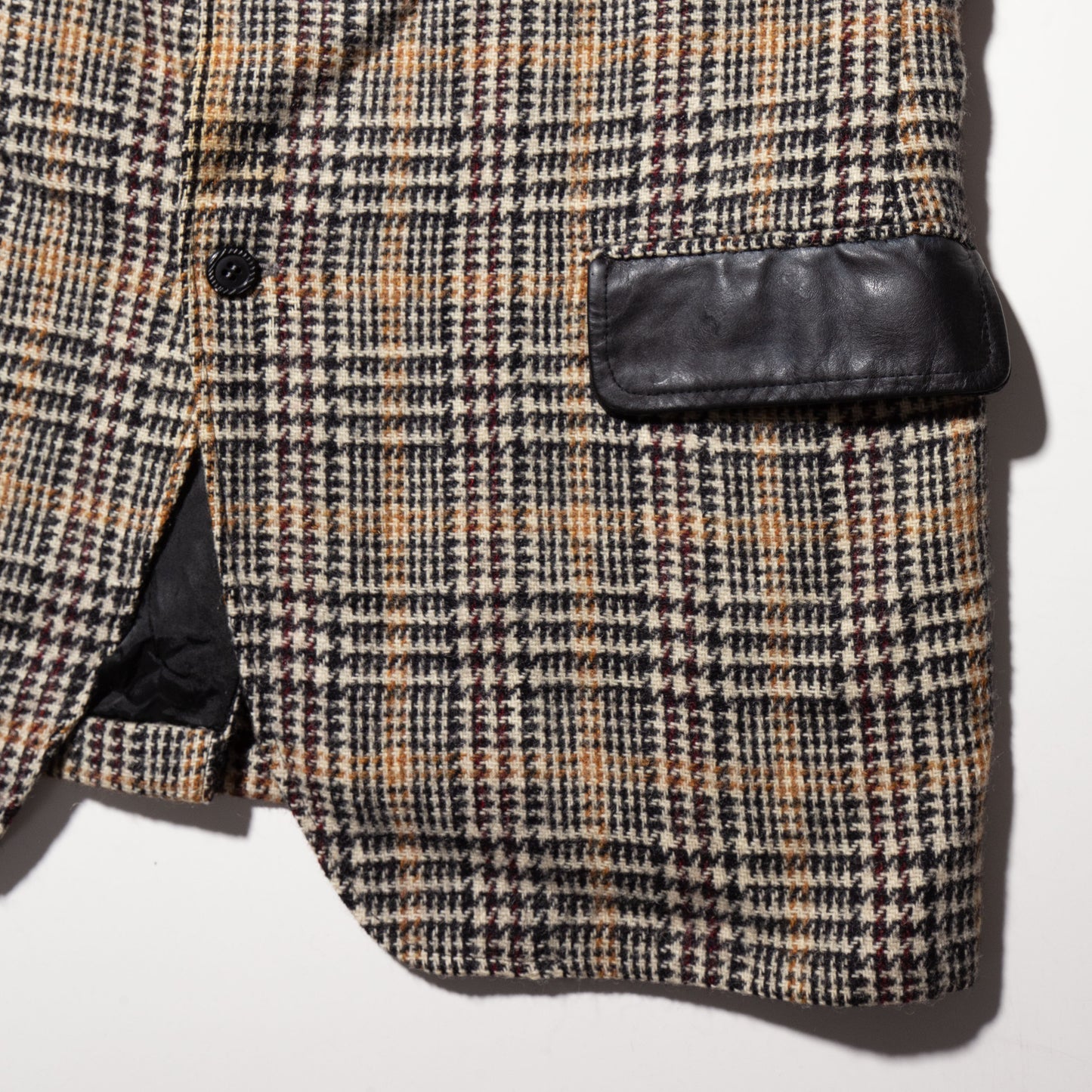 vintage leather combi check tailored jacket
