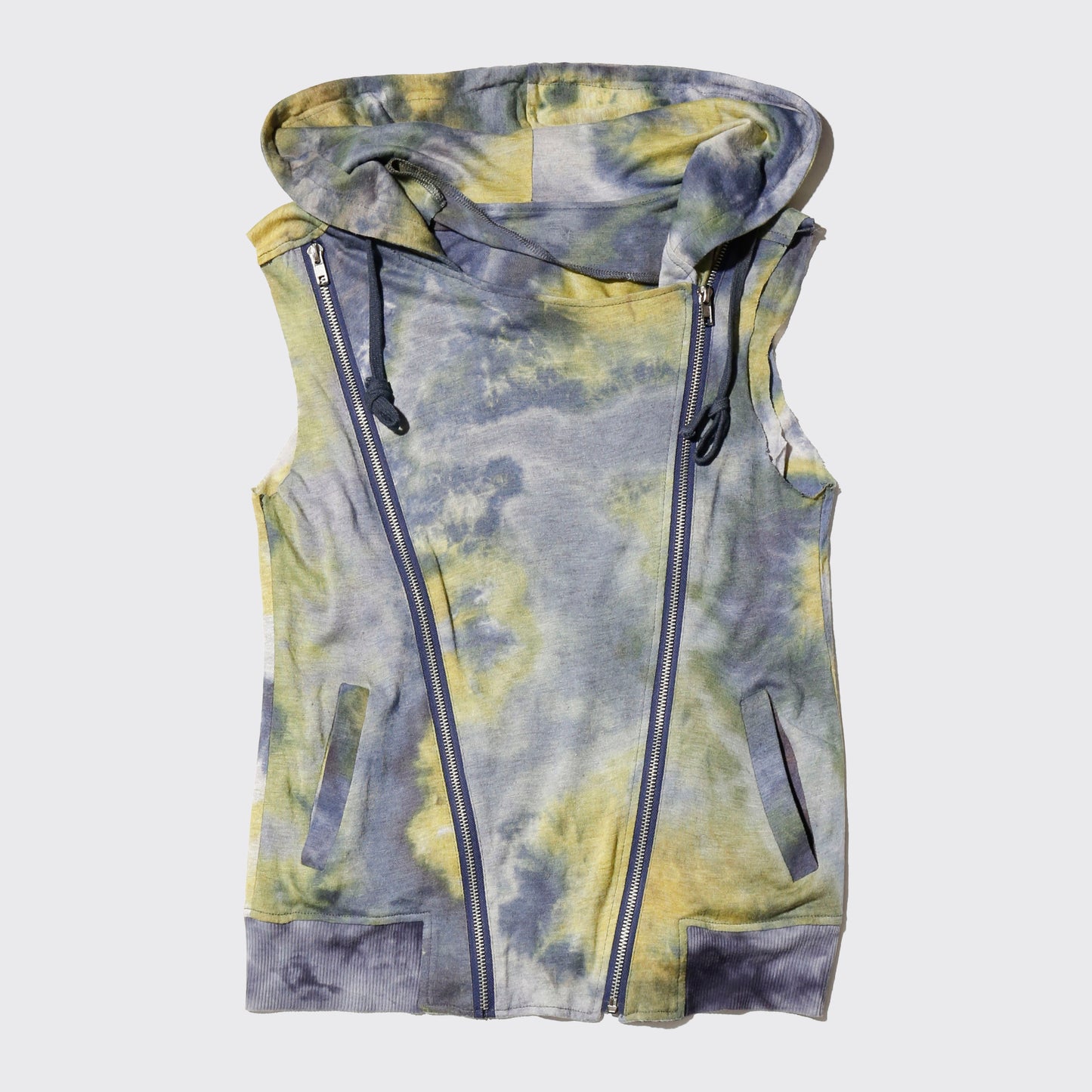vintage earth double zip hooded vest