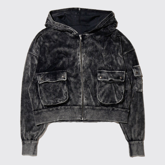 vintage cropped acid velour hoodie