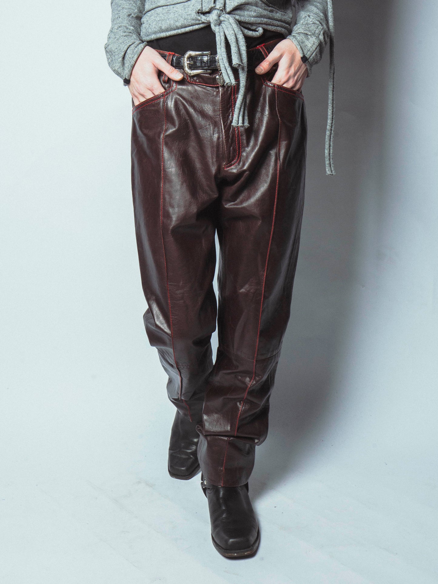 vintage center pleats leather trousers