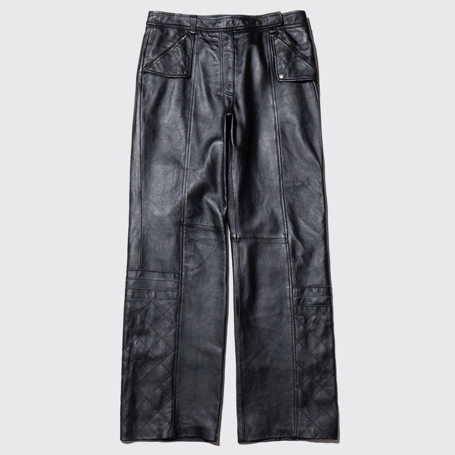 vintage quilting leather flare trousers