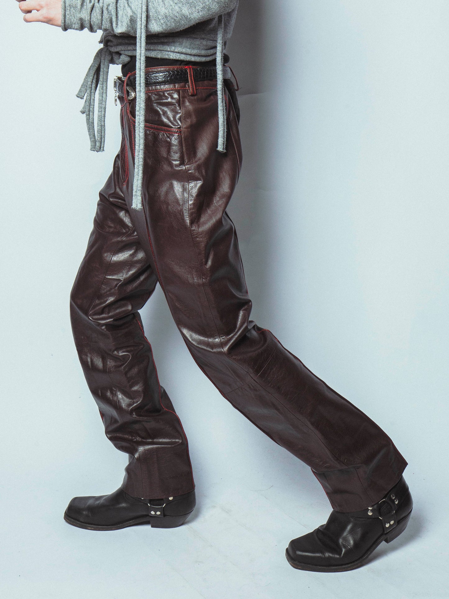 vintage center pleats leather trousers