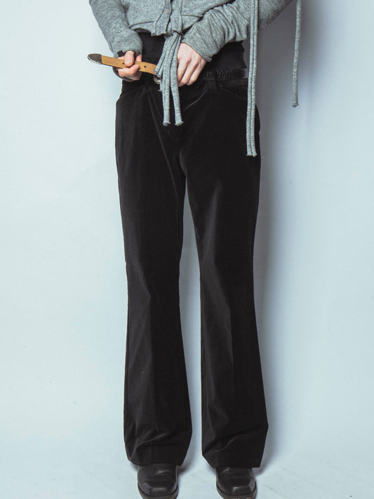 vintage row rise velvet flare trousers