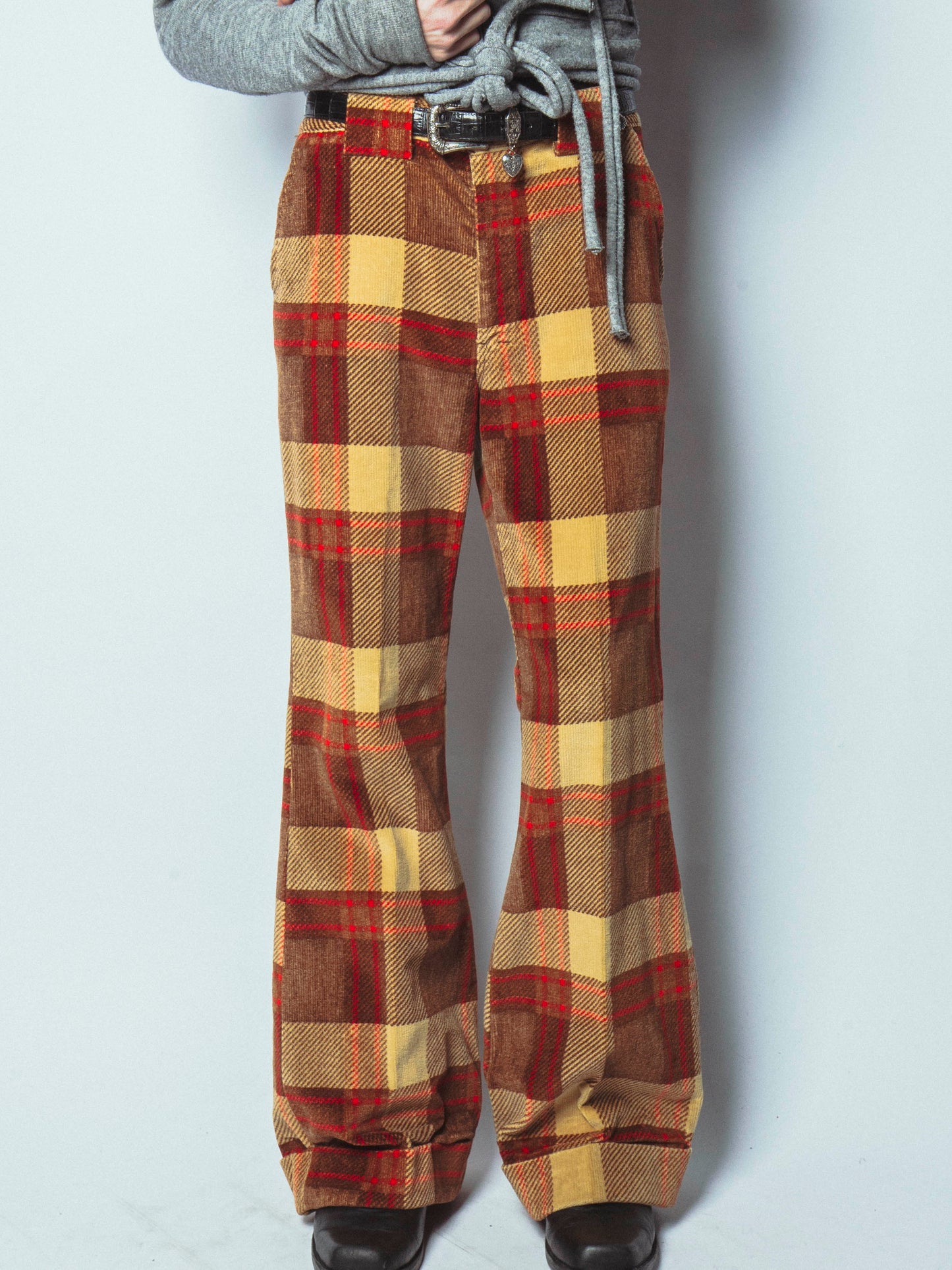 vintage 70's check corduroy flare trousers