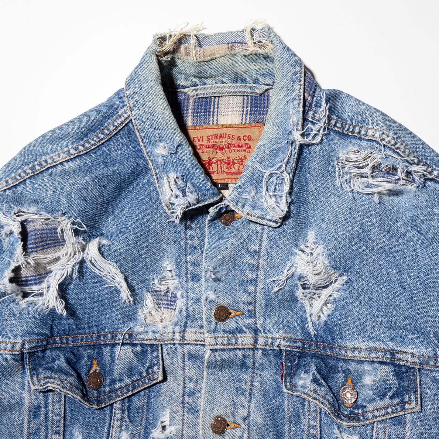 vintage Levi's broken trucker jacket , with check liner