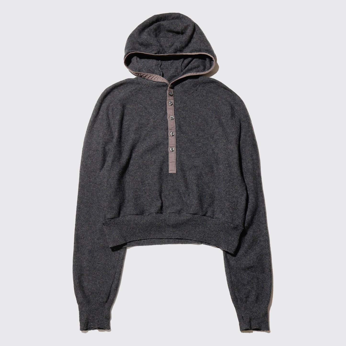 vintage cropped half button knit hoodie