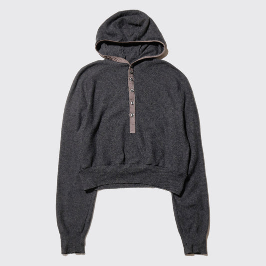 vintage cropped half button knit hoodie