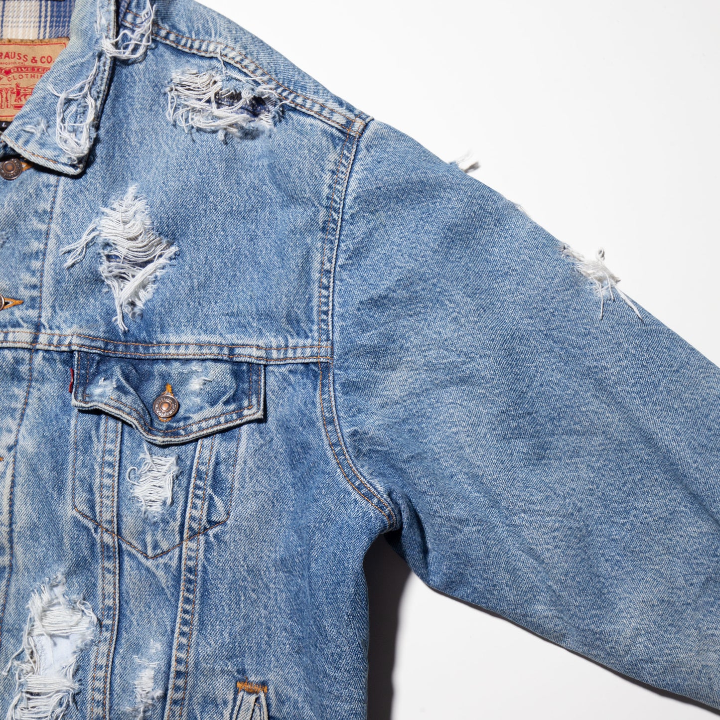 vintage Levi's broken trucker jacket , with check liner