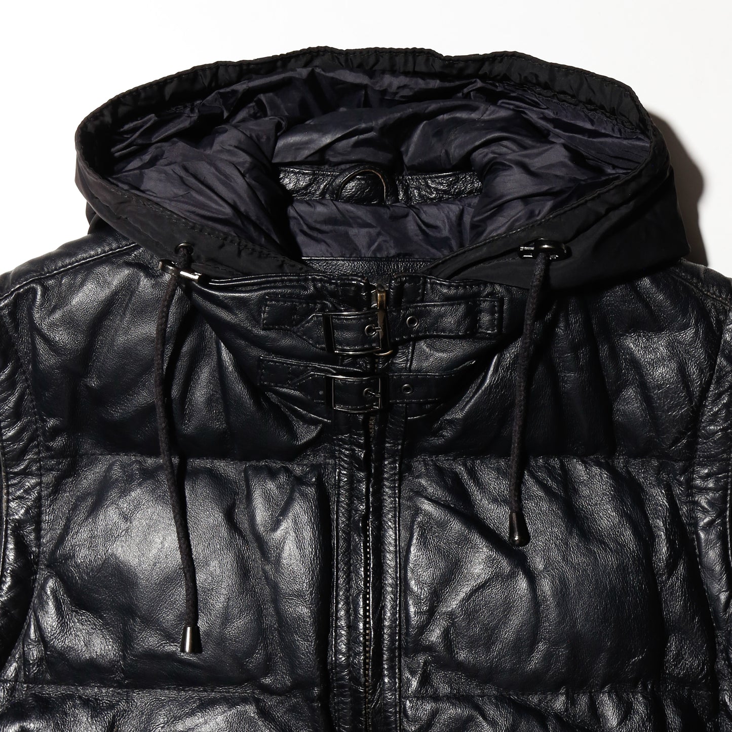 vintage hybrid leather padded vest , detachable hoodie