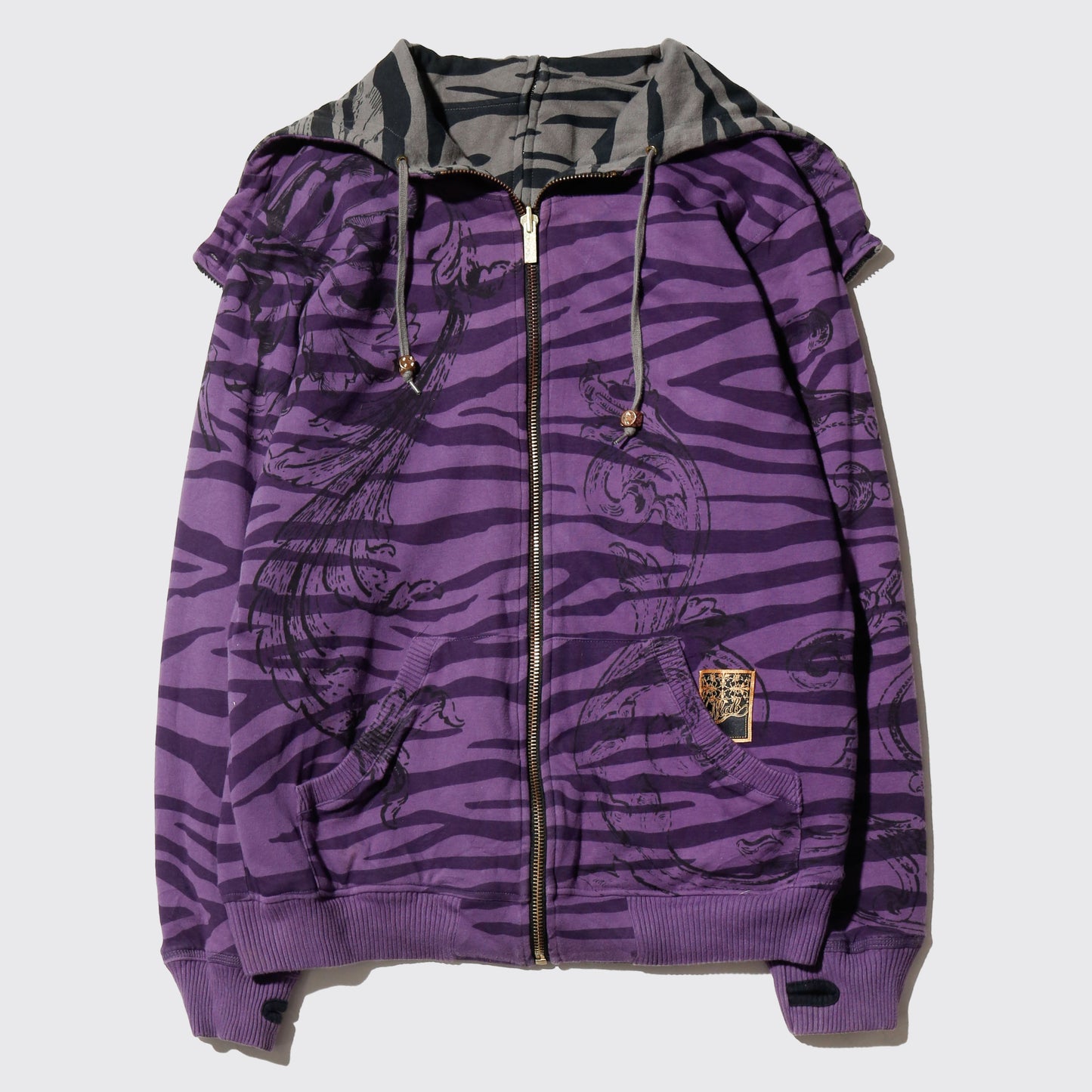 vintage back zip zebra hoodie , *reversible