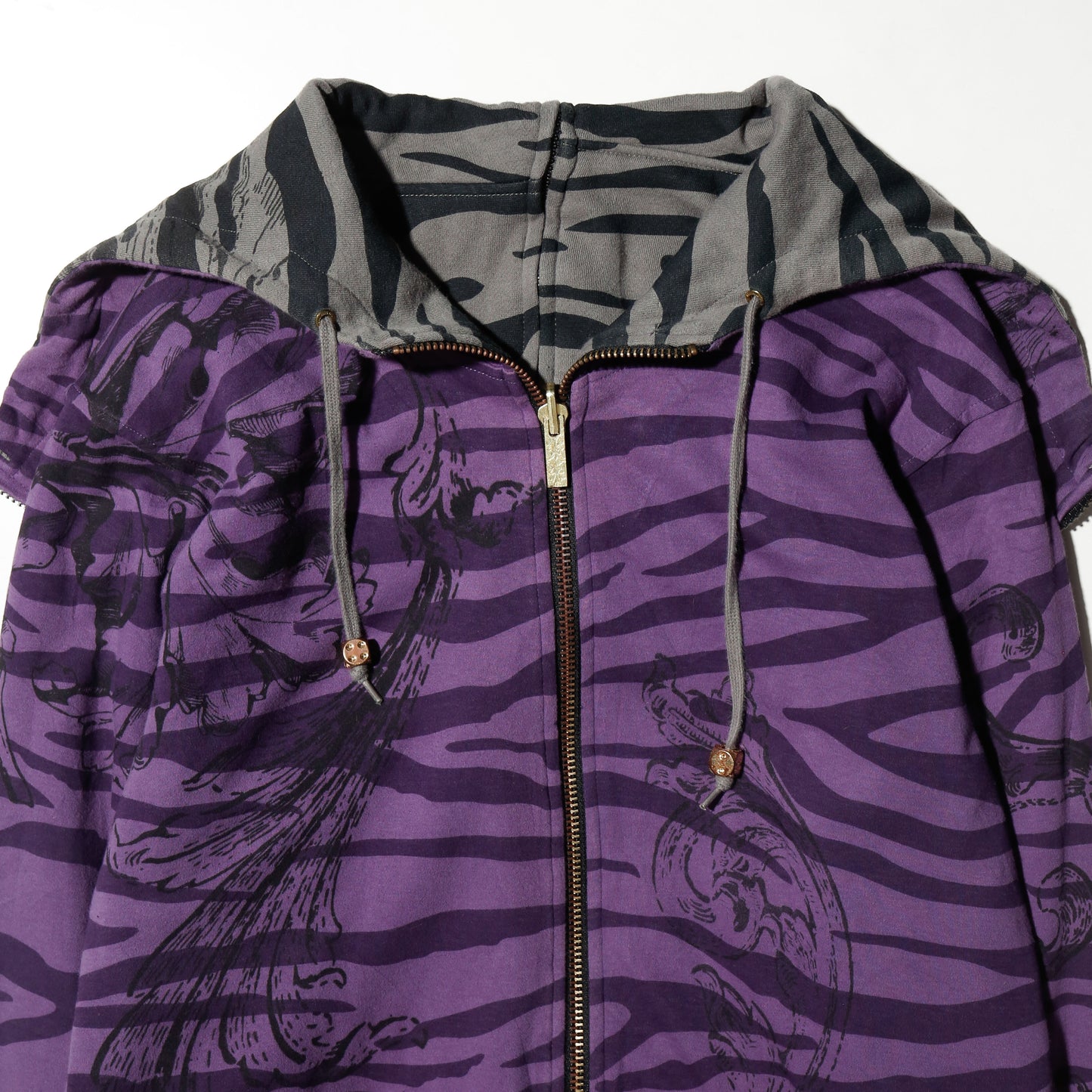 vintage back zip zebra hoodie , *reversible