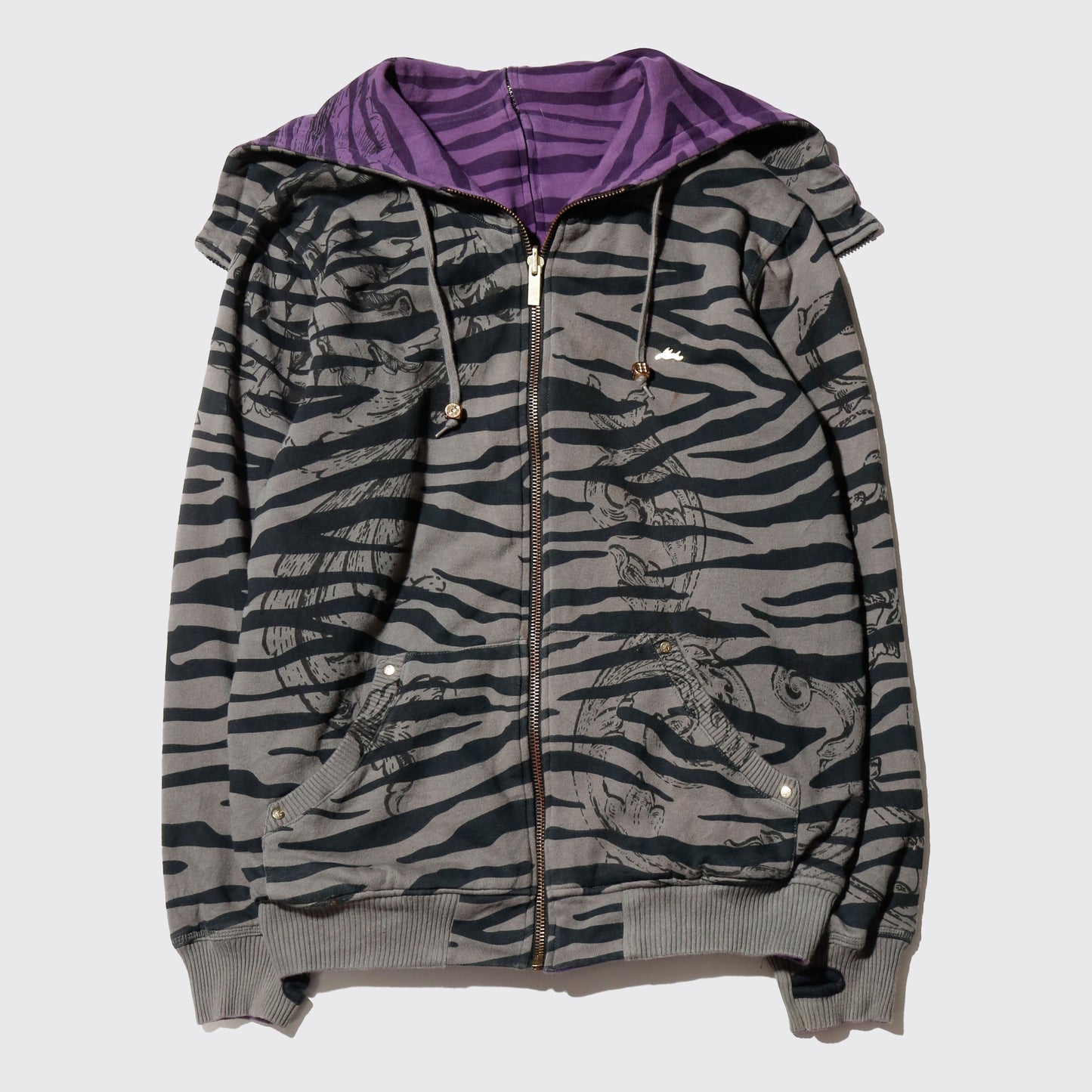 vintage back zip zebra hoodie , *reversible