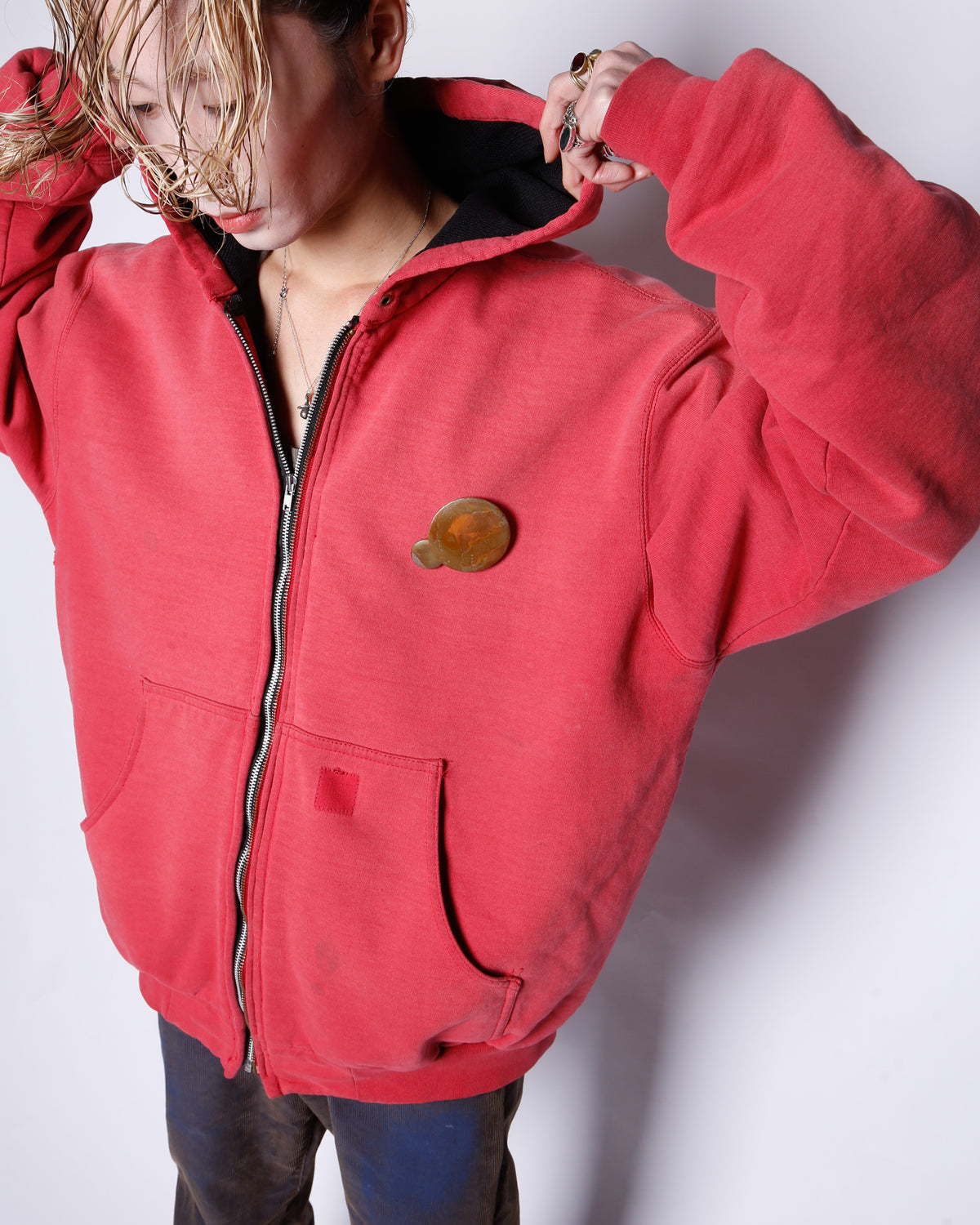 vintage carhartt faded active hoodie , with copper badge